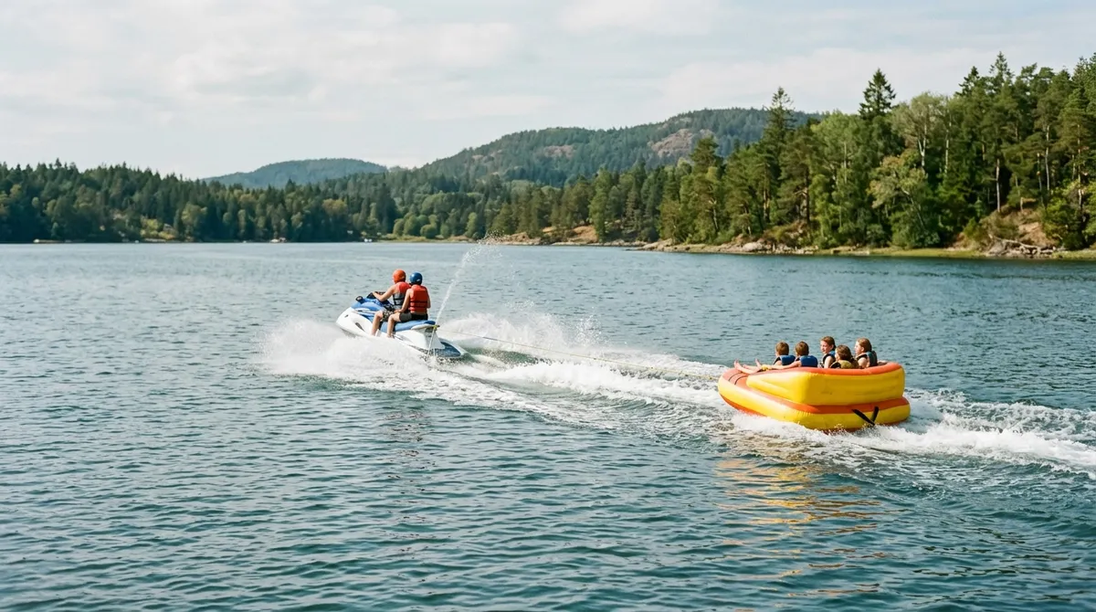 Jet-ski tractant une bouée gonflable